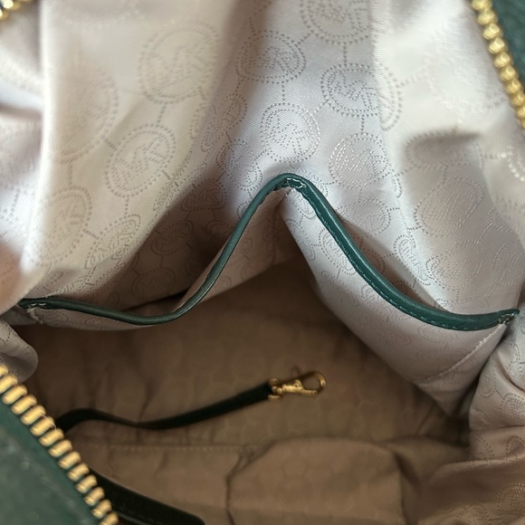 Michael Kors Large Bedford Buckle Bowling Satchel - Forest Green Pebble Leather - Picture 10 of 10